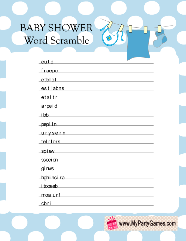 Free Printable Word Scramble For Baby Shower