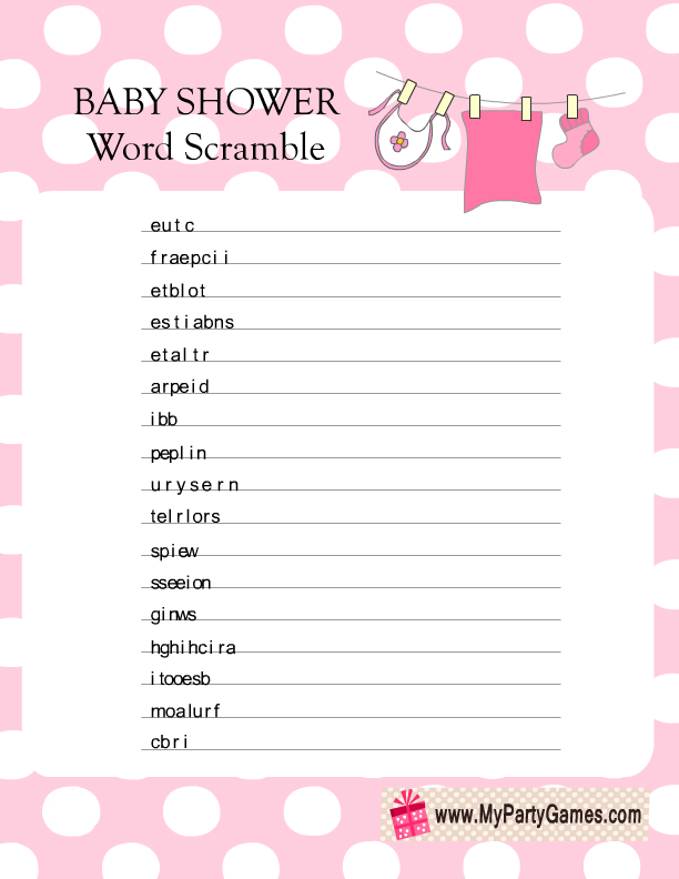 Baby Shower Games Free Printable Word Scramble