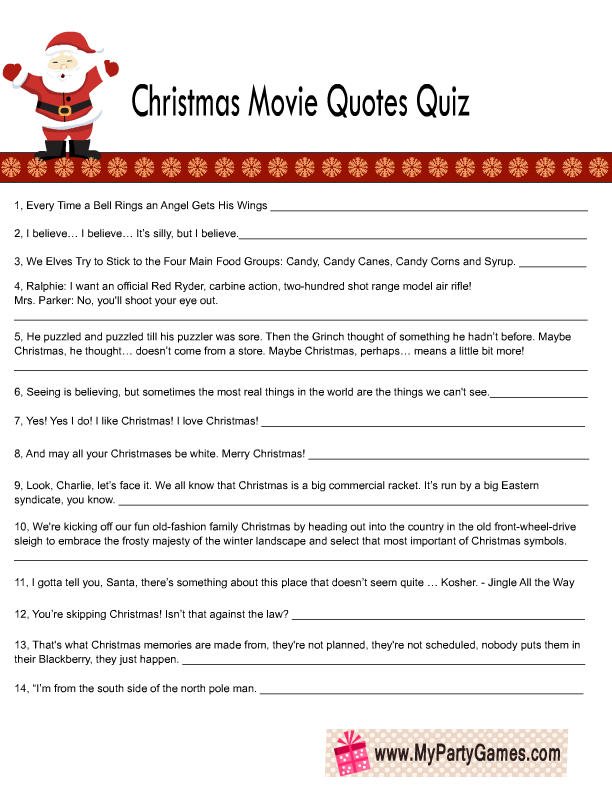 Free Printable Christmas Movie Quotes Game