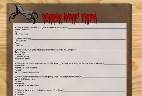 Free Printable Horror Movie Trivia Quiz