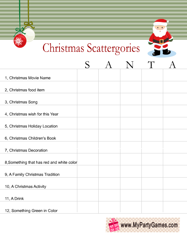 Christmas Scattergories List Printable Revolutiongaret