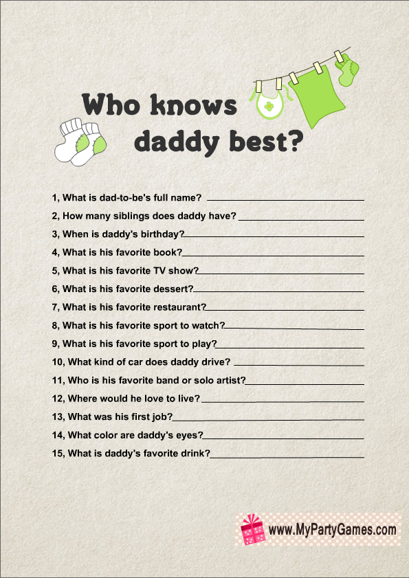 Who knows daddy best? Free Printable Baby Shower Game