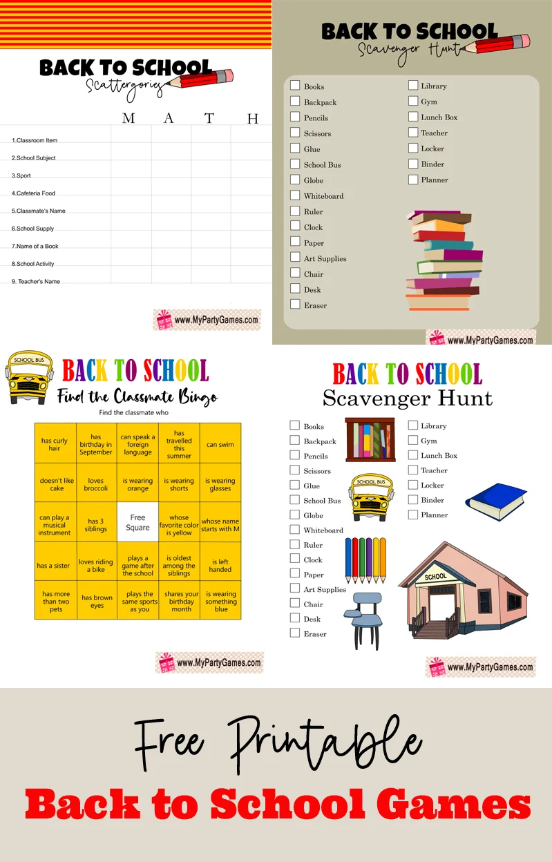 Free Printable Back to School Games