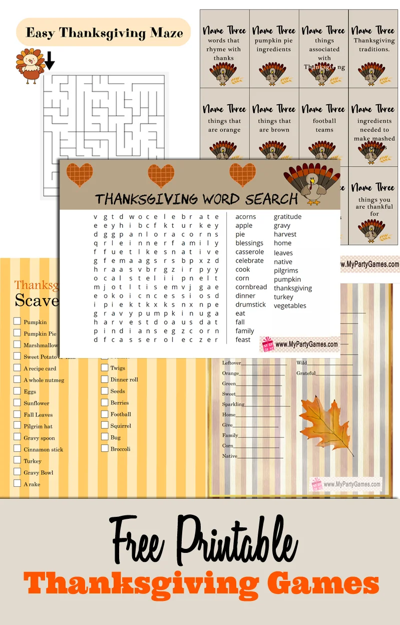 23 Free Printable Thanksgiving Games