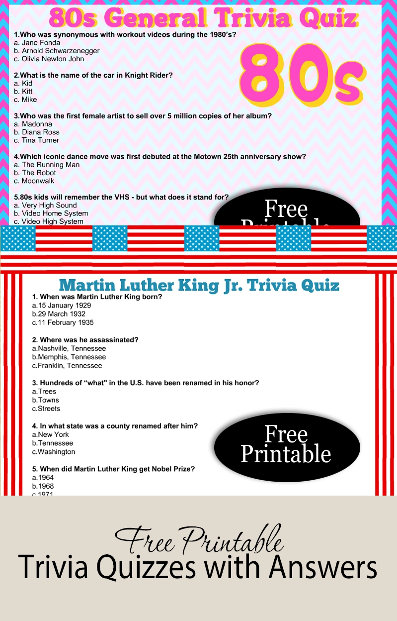 64 Free Printable Trivia Quizzes with Answers