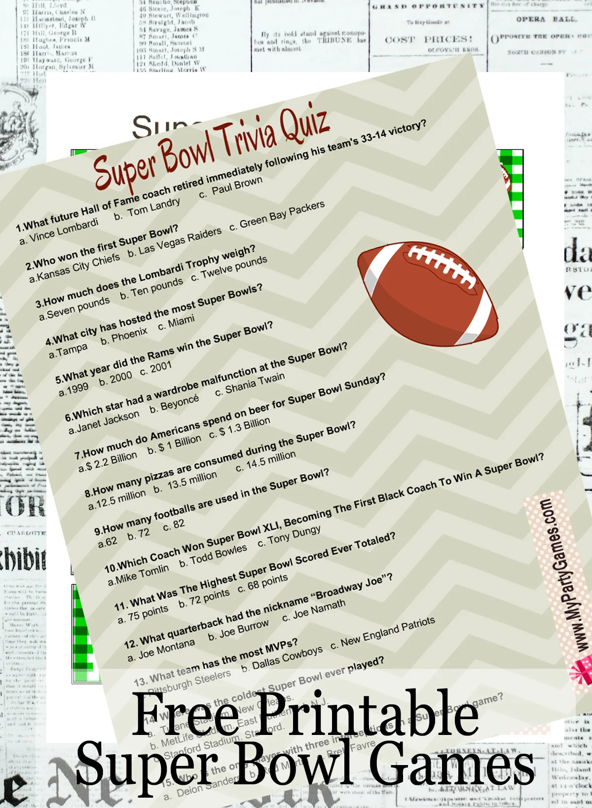 Free Printable Super Bowl Games