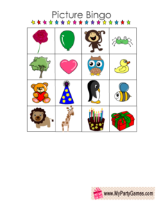 Free Printable Picture Bingo Game Cards 