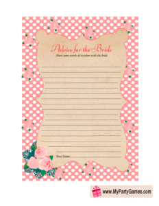 Advice for the Bride Free Printable Card in Pink Color