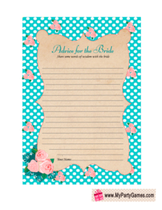 Advice for the Bride Free Printable Card in Aqua Color