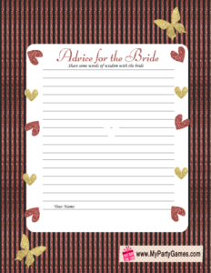 Advice for the Bride Free Printable Card in Rose Gold Glitter