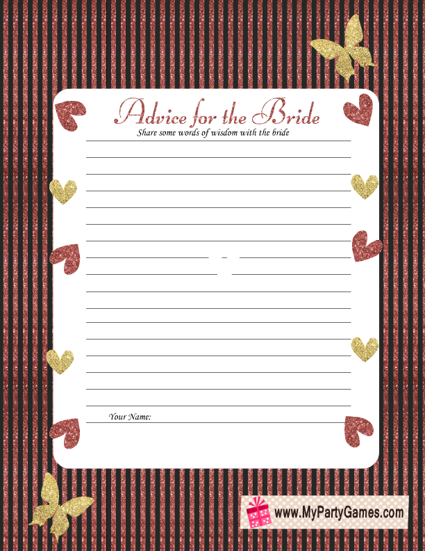 Advice For The Bride Free Printable Cards