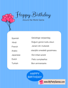 Free Printable Happy Birthday Around the World Game in Blue Color