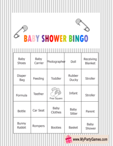 Baby Shower Bingo Game Cards in Grey Color