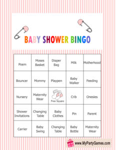 Free Printable Baby Shower Bingo Game in Pink Color