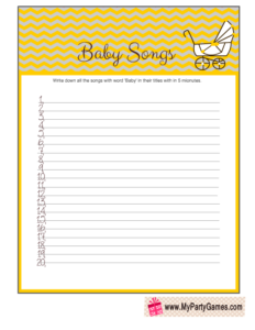Free Printable Baby Songs Game Cards in Yellow Color