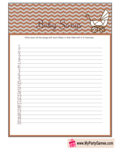 Free Printable Baby Songs Game Cards in Brown Color