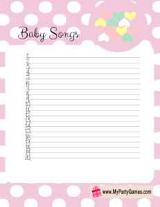 Free Printable Baby Songs Game Card with Polka Dots