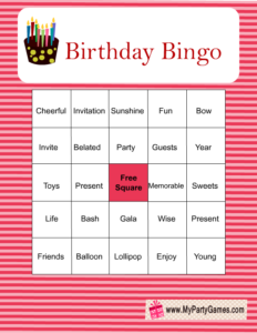 Free Printable Birthday Bingo Game in Pink Color