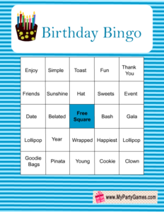 Free Printable Birthday Bingo Game in Blue Color