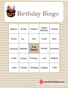 Birthday Bingo Game Cards in Brown Color