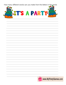 How many words can you form using the letters in words 'It's a party'