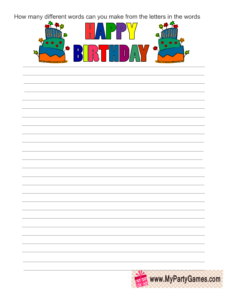 How many words can you make using the letters in the word Birthday