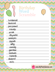 Word Scramble Game Worksheet in Light Colors