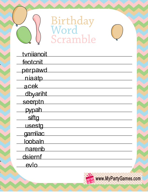 Free Printable Birthday Word Mining Game