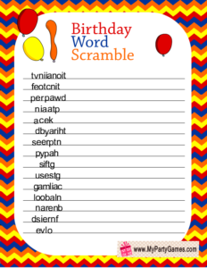 Free Printable Birthday Word Scramble Game
