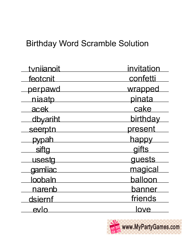 Free Printable Birthday Word Mining Game