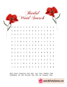 Floral Free Printable Wedding Word Search Game