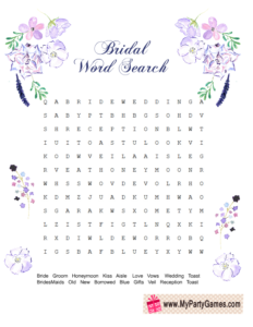 Free Printable Wedding Word Search Game floral design