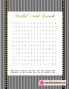 Wedding Word Search Game in Black, white & gold