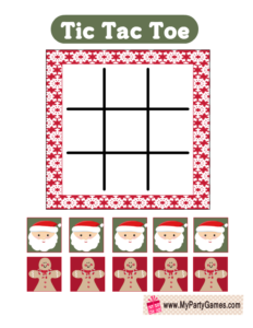 Tic Tac Toe Game for Christmas featuring Santa and Gingerbread-man 