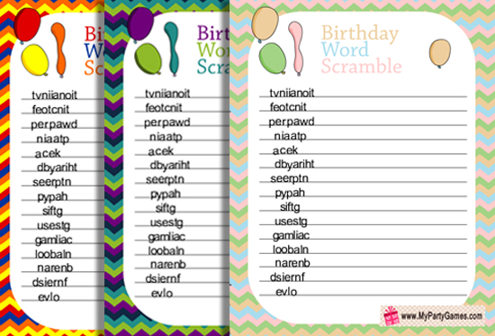 Free Printable Birthday Word Scramble Game