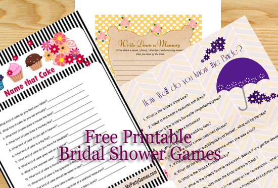 Free Printable Wedding Shower games, bridal shower, bachelorette party and Hens Party games.