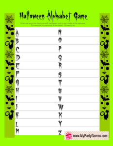 Free Printable Halloween Alphabet Game in Green Color