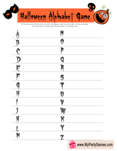 Free Printable Halloween Alphabet Game in Orange Color