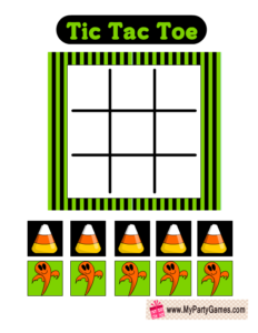 Halloween themed Tic Tac Toe Game Card in Green and Black