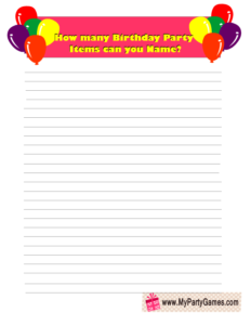 Free Printable Birthday Party Items Name Game in Pink Color