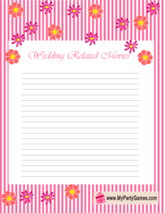 Wedding related Movies Name Game Printable in Pink and White