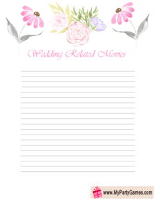 Free Printable How Many Wedding related Movies Can you Name? Game Card