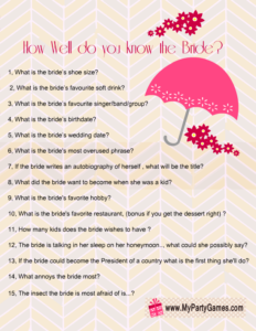 Free Printable How Well Do you Know the Bride Game in Pink 