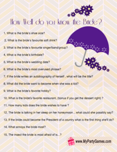 Free Printable How Well Do you Know the Bride Game in Purple