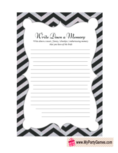 Free Printable Share a Memory with the Bride Game Card 