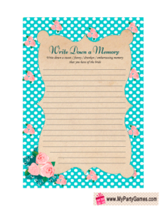 Memory with the Bride Game in Shabby Chic Design