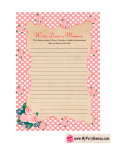 Memory with the Bride Game in Pink Shabby Chic Design 