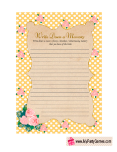 Memory with the Bride Game in Yellow Shabby Chic Design 