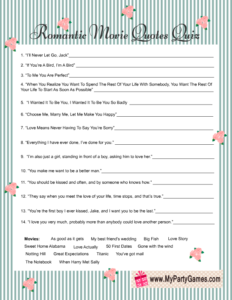 Shabby Chic Romantic Movie Quotes Quiz Game Card