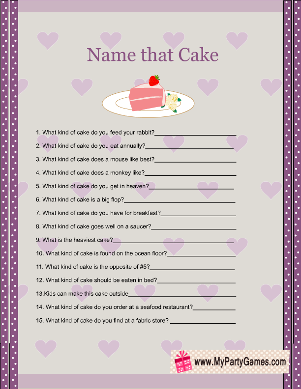 Name that Cake  Bridal Shower Game Free Printable 
